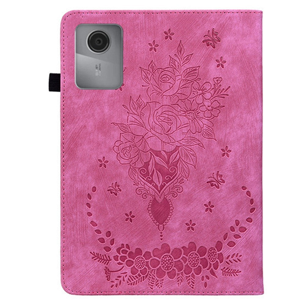 For Lenovo Idea Tab (TB336ZU / TB336FU)  /  Xiaoxin Pad 11 2025 Case Card Holder Anti-Scratch Leather Cover Rose Flower Imprint - Rose