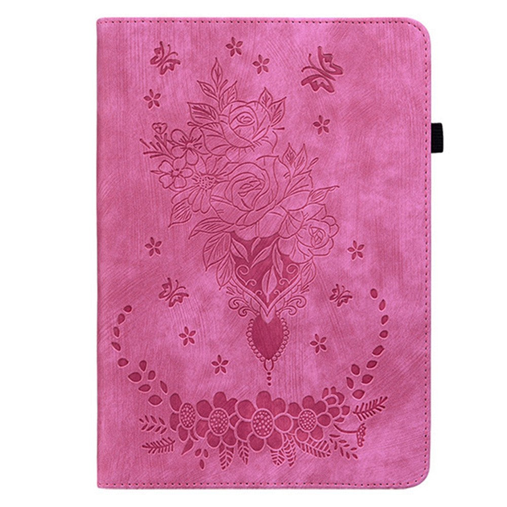 For Lenovo Idea Tab (TB336ZU / TB336FU)  /  Xiaoxin Pad 11 2025 Case Card Holder Anti-Scratch Leather Cover Rose Flower Imprint - Rose