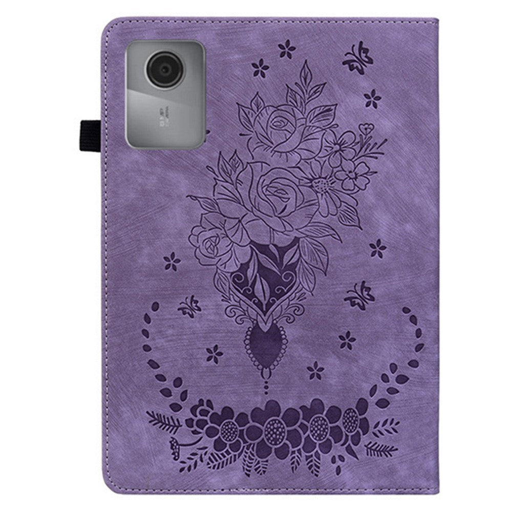 For Lenovo Idea Tab (TB336ZU / TB336FU)  /  Xiaoxin Pad 11 2025 Case Card Holder Anti-Scratch Leather Cover Rose Flower Imprint - Purple