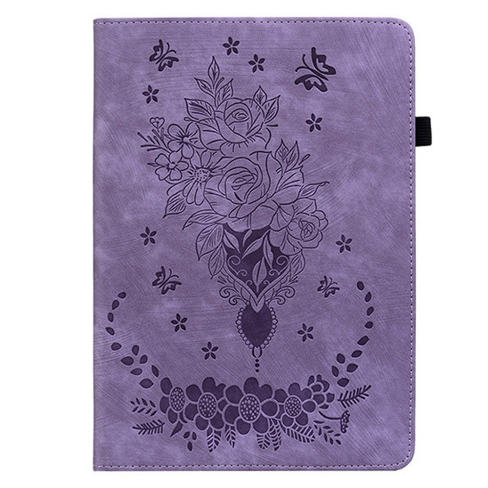 For Lenovo Idea Tab (TB336ZU / TB336FU)  /  Xiaoxin Pad 11 2025 Case Card Holder Anti-Scratch Leather Cover Rose Flower Imprint - Purple