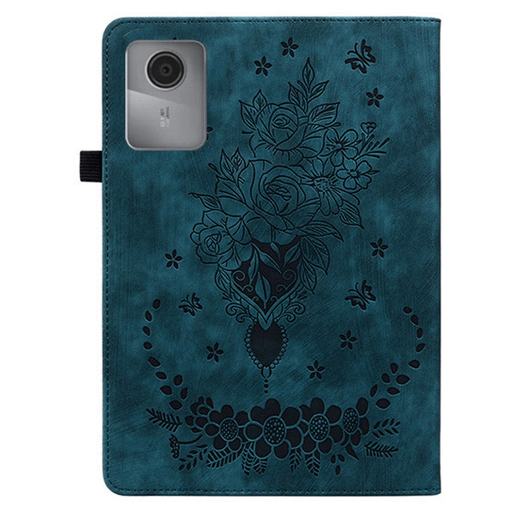 For Lenovo Idea Tab (TB336ZU / TB336FU)  /  Xiaoxin Pad 11 2025 Case Card Holder Anti-Scratch Leather Cover Rose Flower Imprint - Blue