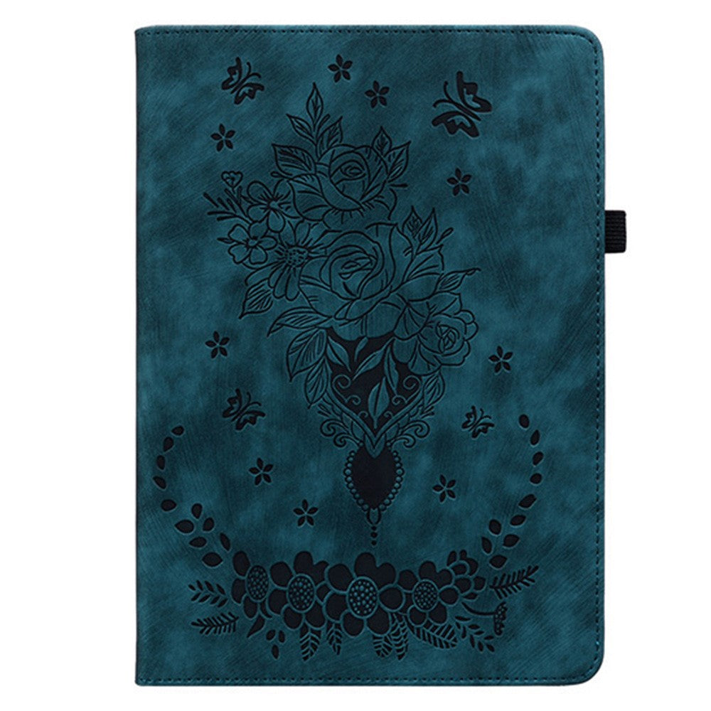 For Lenovo Idea Tab (TB336ZU / TB336FU)  /  Xiaoxin Pad 11 2025 Case Card Holder Anti-Scratch Leather Cover Rose Flower Imprint - Blue