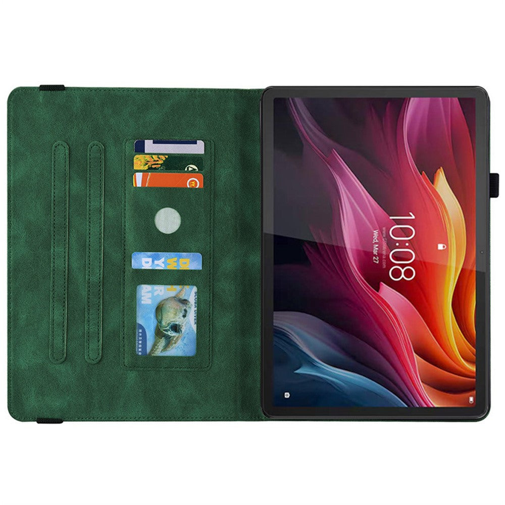 For Lenovo Idea Tab (TB336ZU / TB336FU)  /  Xiaoxin Pad 11 2025 Case Butterfly Flower Imprint PU Leather Tablet Cover with Card Slots - Green