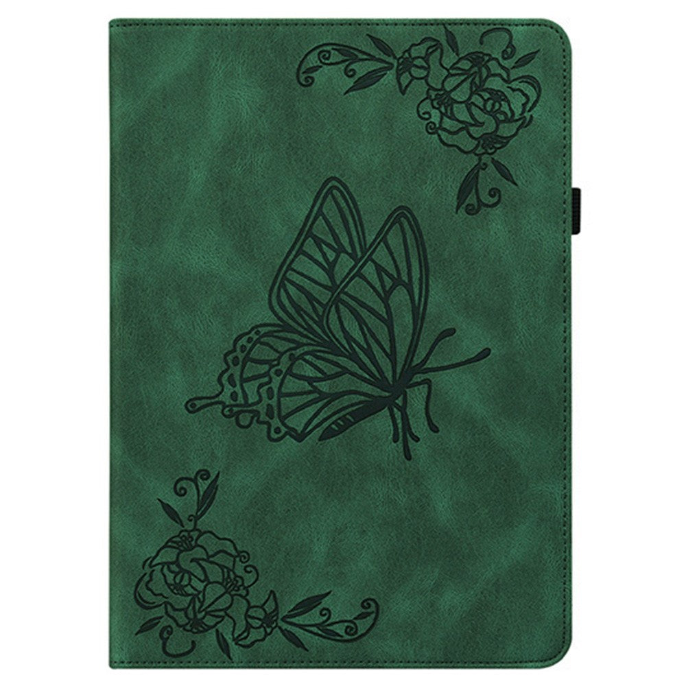 For Lenovo Idea Tab (TB336ZU / TB336FU)  /  Xiaoxin Pad 11 2025 Case Butterfly Flower Imprint PU Leather Tablet Cover with Card Slots - Green