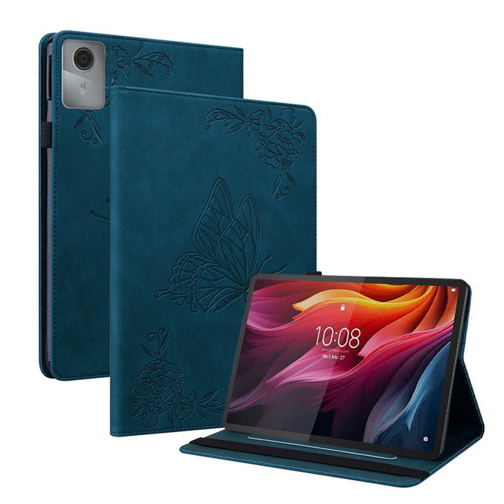 For Lenovo Idea Tab (TB336ZU / TB336FU)  /  Xiaoxin Pad 11 2025 Case Butterfly Flower Imprint PU Leather Tablet Cover with Card Slots - Blue