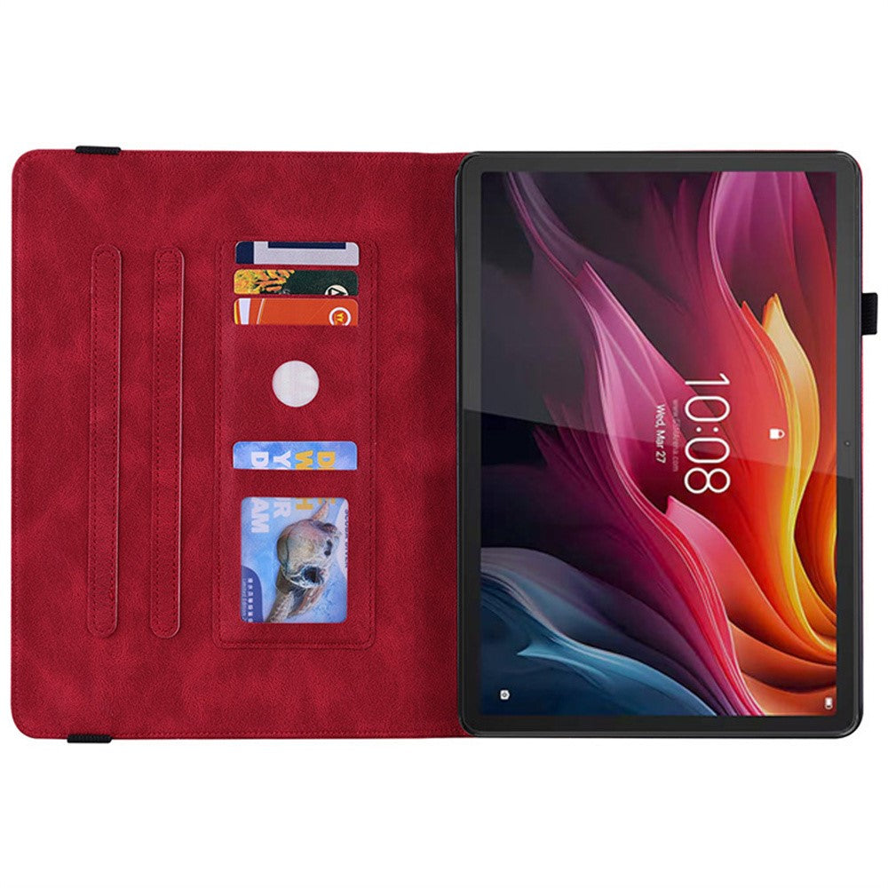 For Lenovo Idea Tab (TB336ZU / TB336FU)  /  Xiaoxin Pad 11 2025 Case Butterfly Flower Imprint PU Leather Tablet Cover with Card Slots - Red