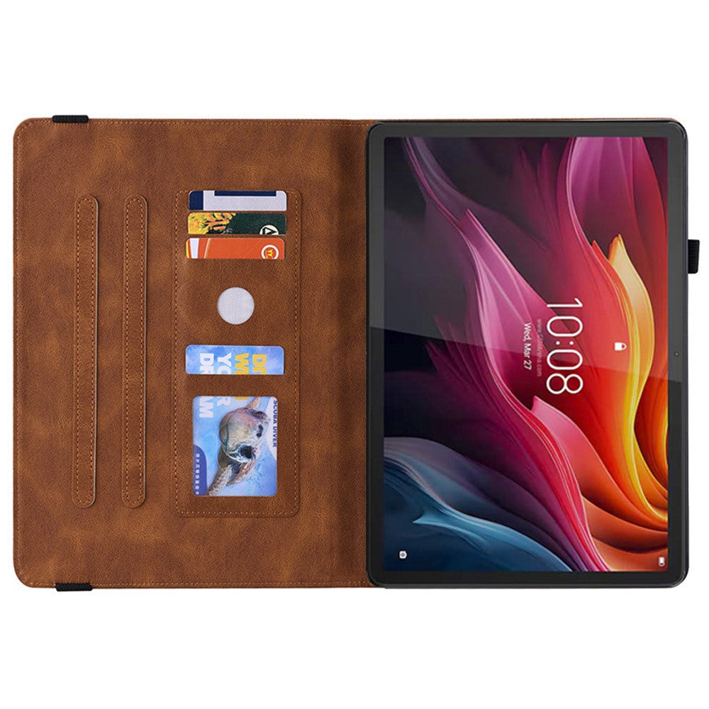 For Lenovo Idea Tab (TB336ZU / TB336FU)  /  Xiaoxin Pad 11 2025 Case Butterfly Flower Imprint PU Leather Tablet Cover with Card Slots - Brown