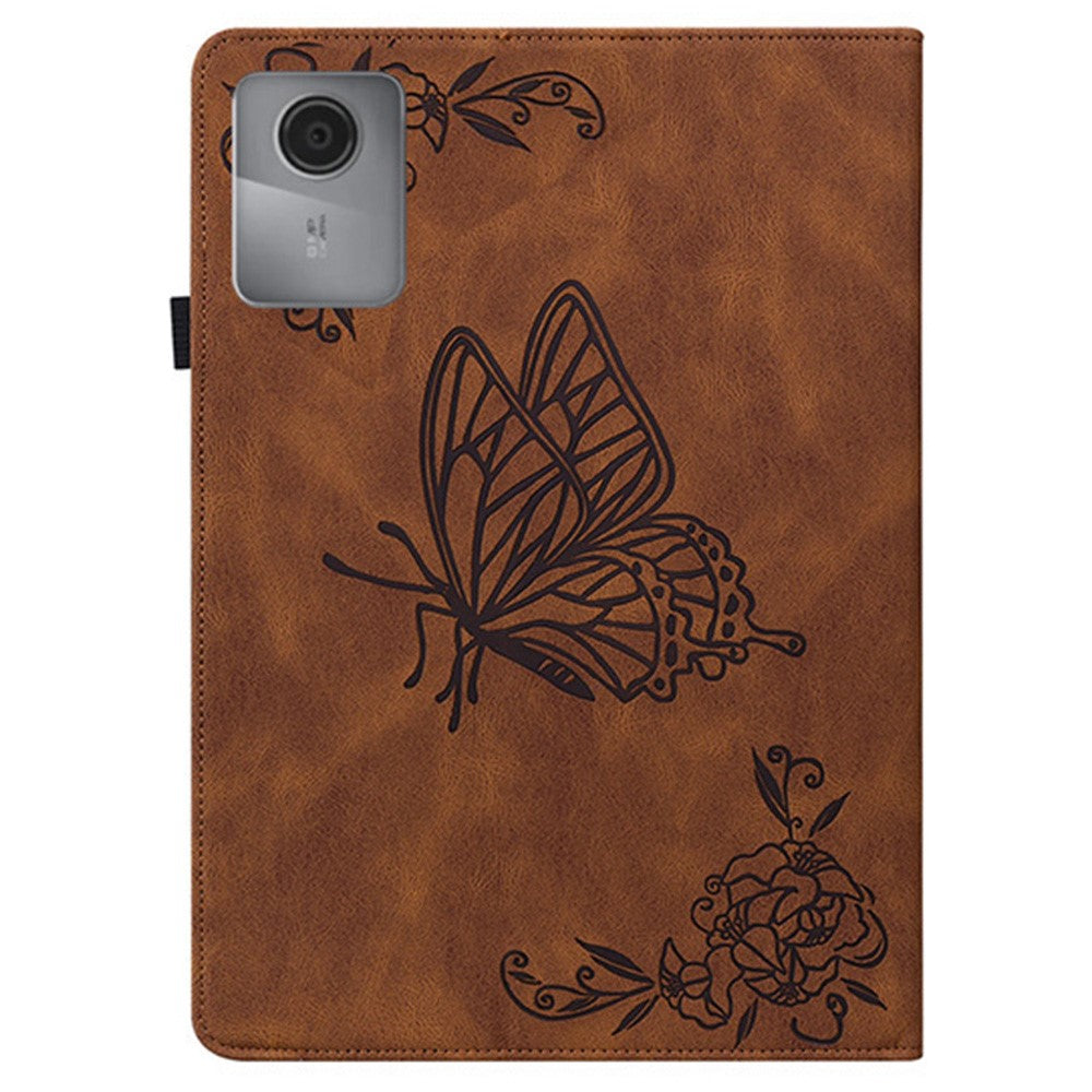 For Lenovo Idea Tab (TB336ZU / TB336FU)  /  Xiaoxin Pad 11 2025 Case Butterfly Flower Imprint PU Leather Tablet Cover with Card Slots - Brown