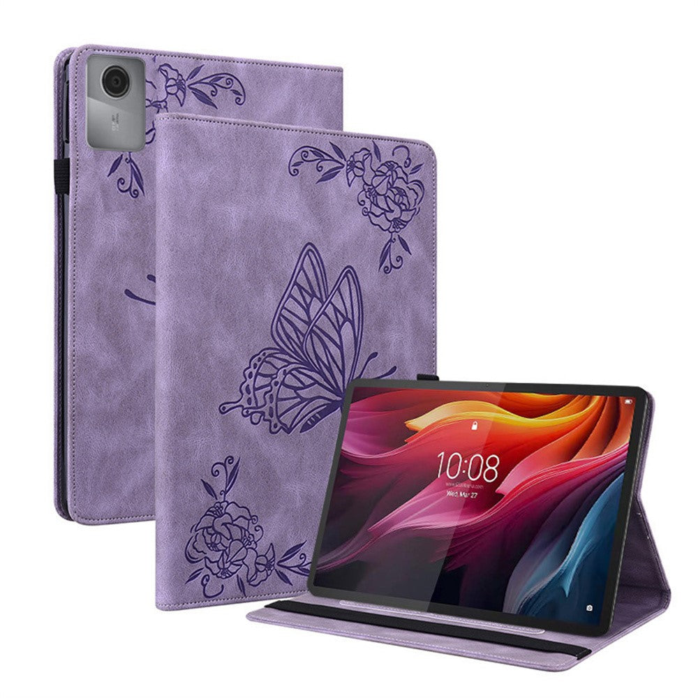For Lenovo Idea Tab (TB336ZU / TB336FU)  /  Xiaoxin Pad 11 2025 Case Butterfly Flower Imprint PU Leather Tablet Cover with Card Slots - Purple