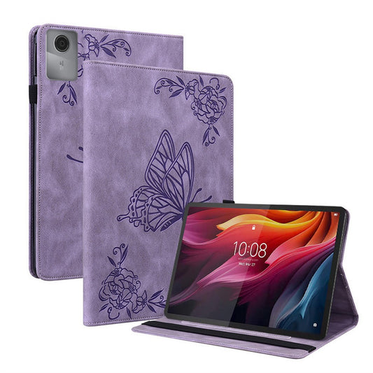 For Lenovo Idea Tab (TB336ZU / TB336FU)  /  Xiaoxin Pad 11 2025 Case Butterfly Flower Imprint PU Leather Tablet Cover with Card Slots - Purple