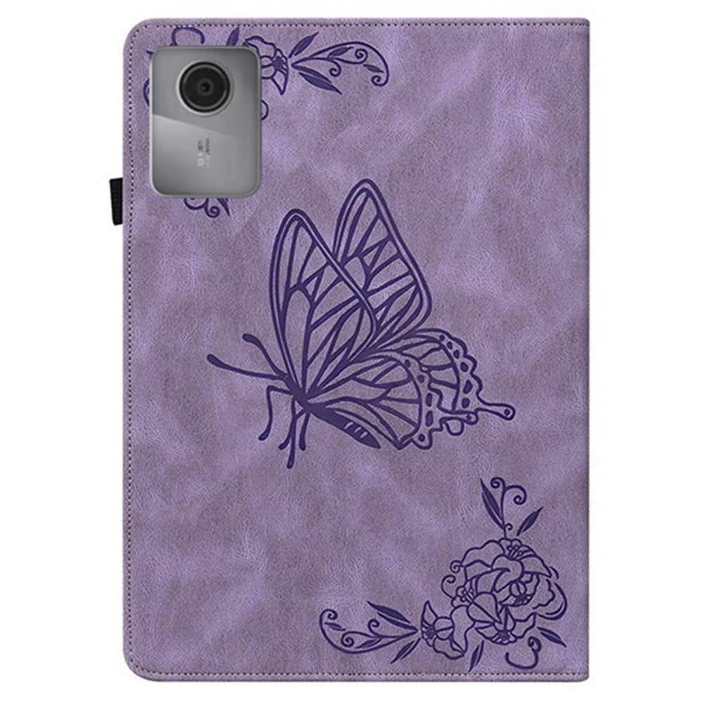 For Lenovo Idea Tab (TB336ZU / TB336FU)  /  Xiaoxin Pad 11 2025 Case Butterfly Flower Imprint PU Leather Tablet Cover with Card Slots - Purple