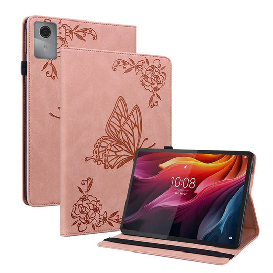 For Lenovo Idea Tab (TB336ZU / TB336FU)  /  Xiaoxin Pad 11 2025 Case Butterfly Flower Imprint PU Leather Tablet Cover with Card Slots - Pink