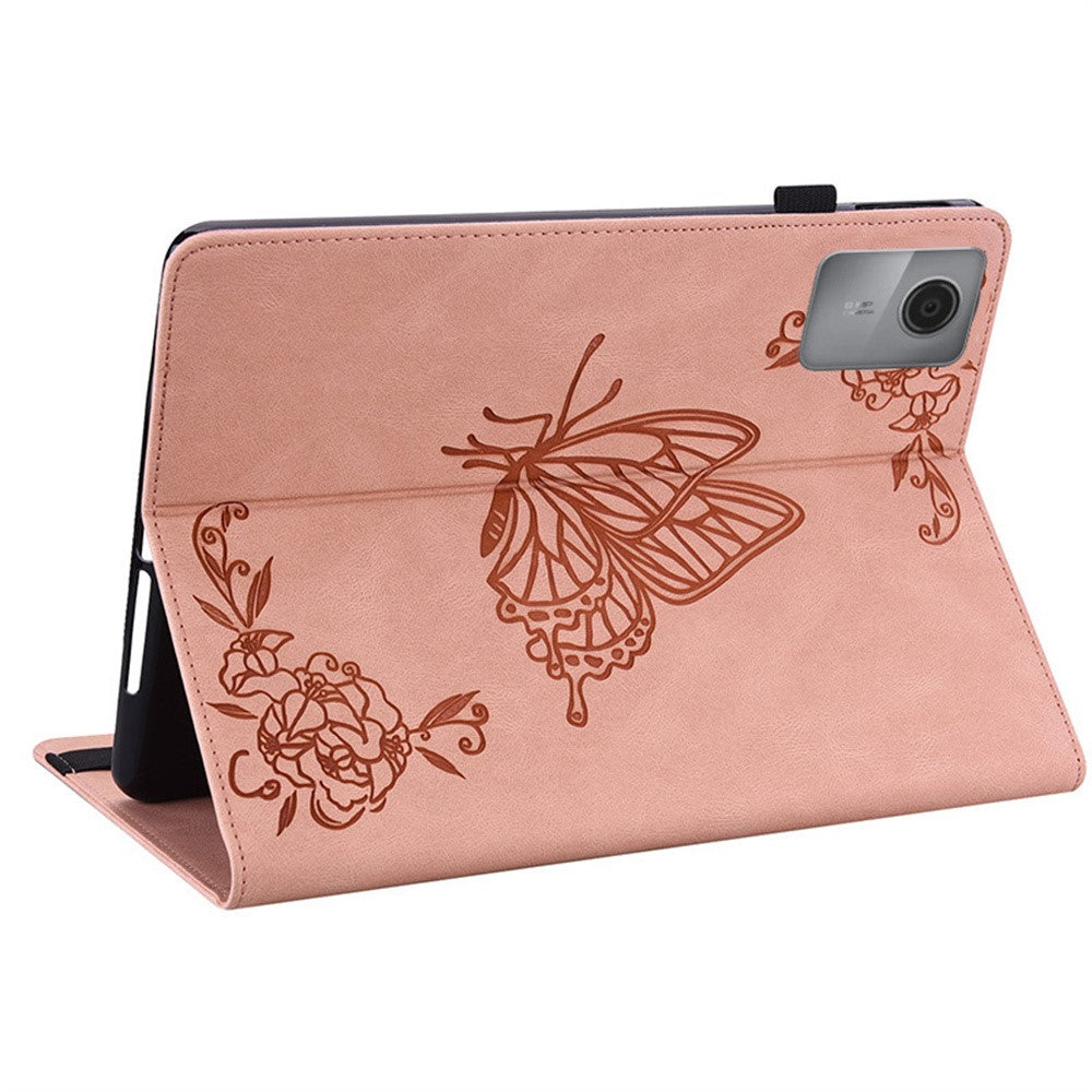 For Lenovo Idea Tab (TB336ZU / TB336FU)  /  Xiaoxin Pad 11 2025 Case Butterfly Flower Imprint PU Leather Tablet Cover with Card Slots - Pink