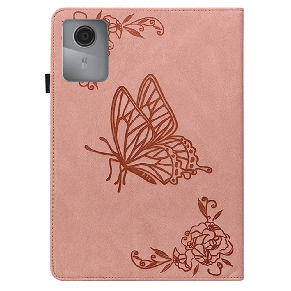 For Lenovo Idea Tab (TB336ZU / TB336FU)  /  Xiaoxin Pad 11 2025 Case Butterfly Flower Imprint PU Leather Tablet Cover with Card Slots - Pink