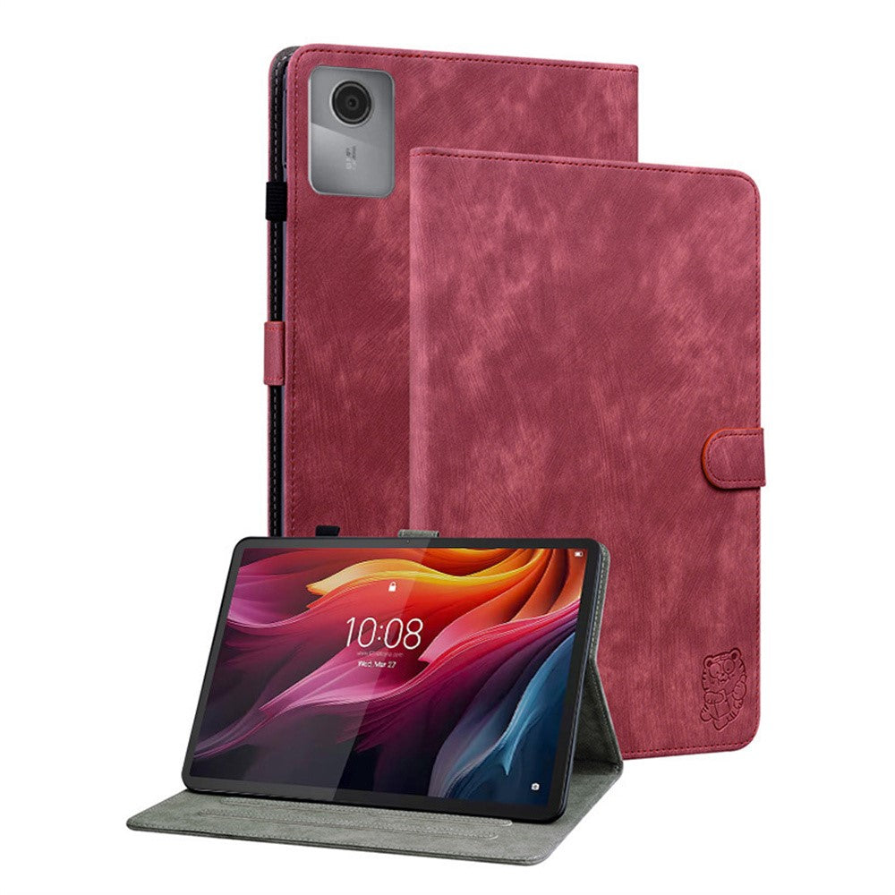 For Lenovo Idea Tab (TB336ZU / TB336FU)  /  Xiaoxin Pad 11 2025 Case Tiger Imprint Anti-Scratch PU Leather Tablet Cover - Red