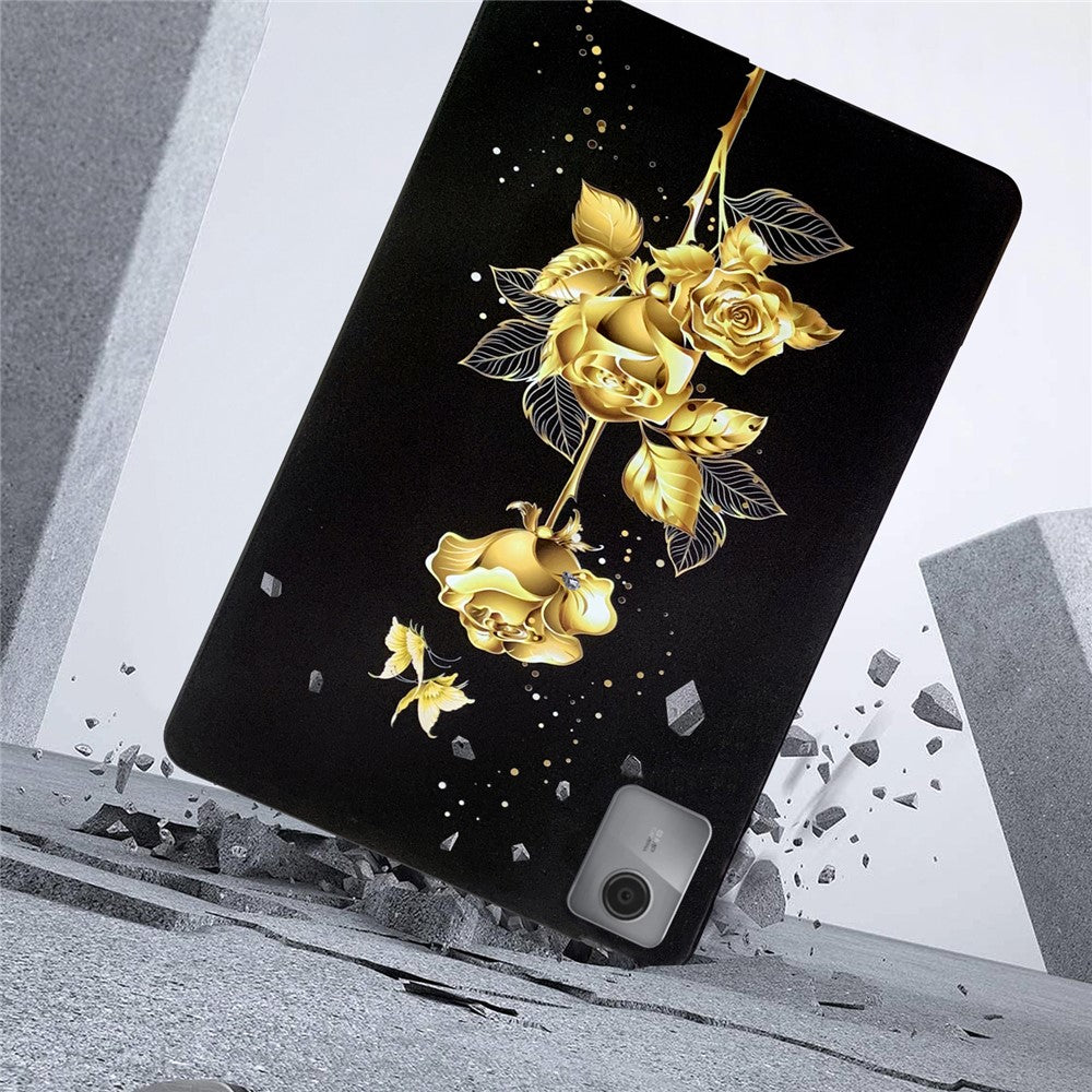 For Lenovo Idea Tab (TB336ZU / TB336FU)  /  Xiaoxin Pad 11 2025 TPU Case Pattern Printing Slim Tablet Protective Cover - Golden Butterfly Rose