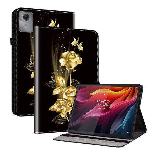 For Lenovo Idea Tab (TB336ZU / TB336FU)  /  Xiaoxin Pad 11 2025 Leather Case Pattern Printed Stand Tablet Cover with Card Slots - Gold Butterfly Rose