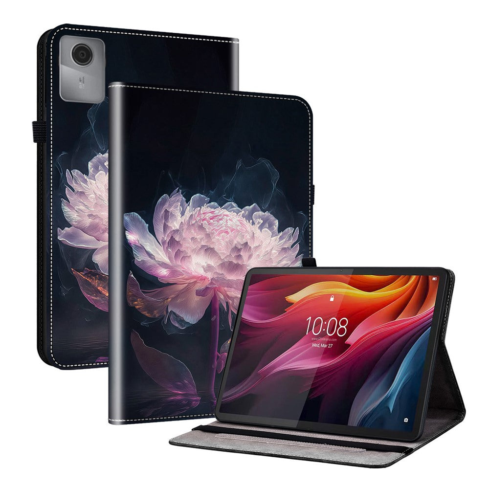 For Lenovo Idea Tab (TB336ZU / TB336FU)  /  Xiaoxin Pad 11 2025 Leather Case Pattern Printed Stand Tablet Cover with Card Slots - Purple Peony