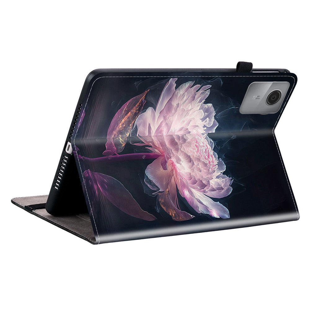 For Lenovo Idea Tab (TB336ZU / TB336FU)  /  Xiaoxin Pad 11 2025 Leather Case Pattern Printed Stand Tablet Cover with Card Slots - Purple Peony