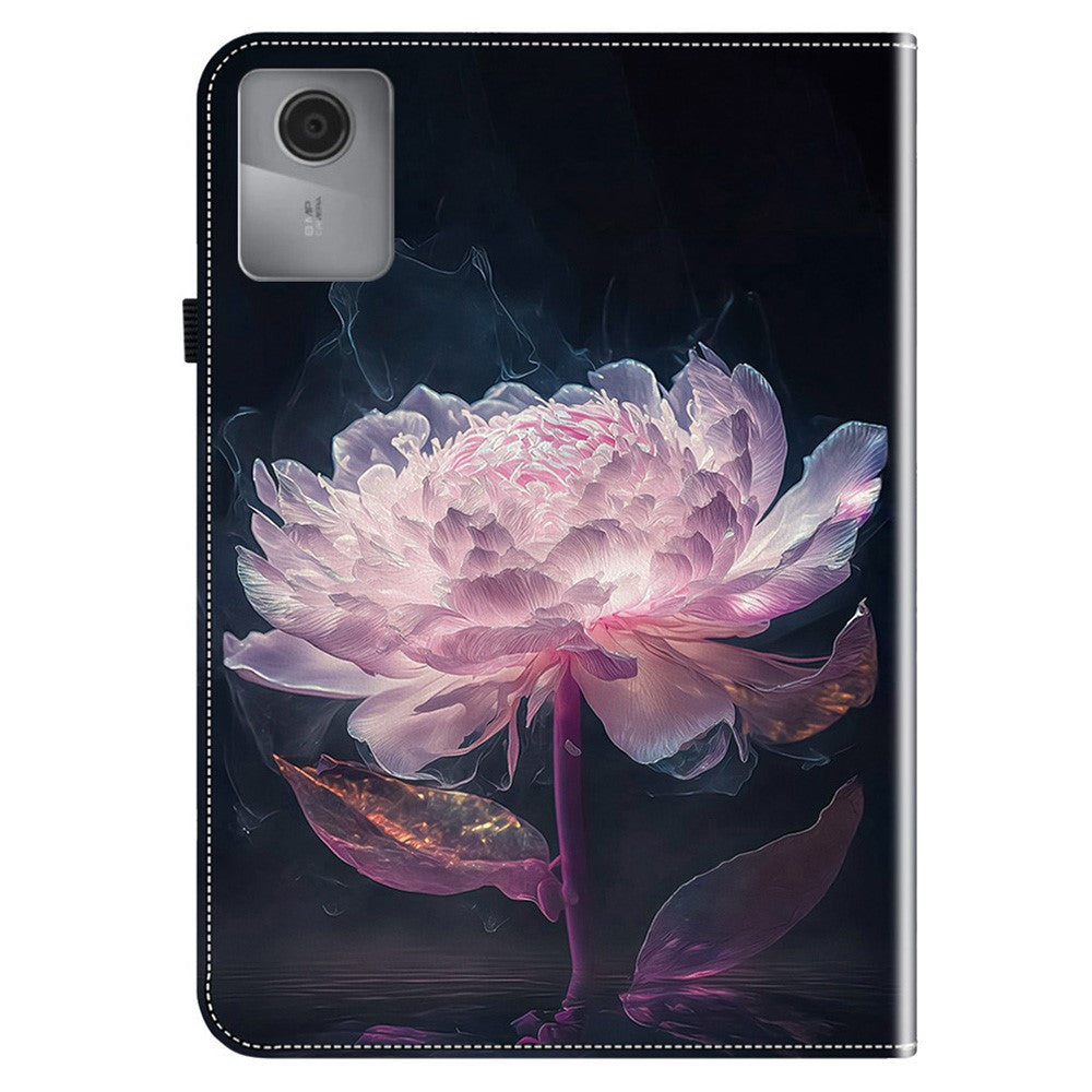 For Lenovo Idea Tab (TB336ZU / TB336FU)  /  Xiaoxin Pad 11 2025 Leather Case Pattern Printed Stand Tablet Cover with Card Slots - Purple Peony