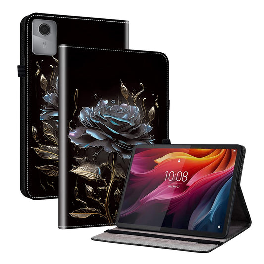 For Lenovo Idea Tab (TB336ZU / TB336FU)  /  Xiaoxin Pad 11 2025 Leather Case Pattern Printed Stand Tablet Cover with Card Slots - Black Rose