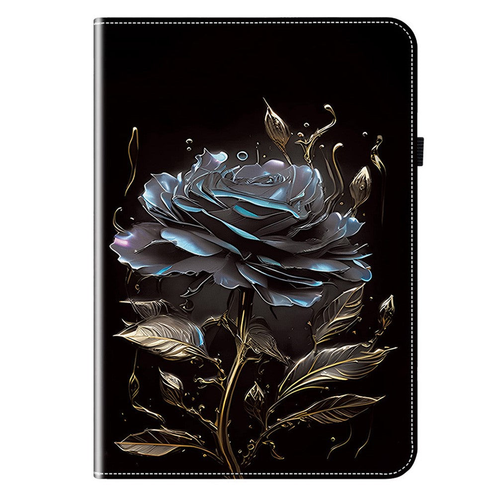 For Lenovo Idea Tab (TB336ZU / TB336FU)  /  Xiaoxin Pad 11 2025 Leather Case Pattern Printed Stand Tablet Cover with Card Slots - Black Rose