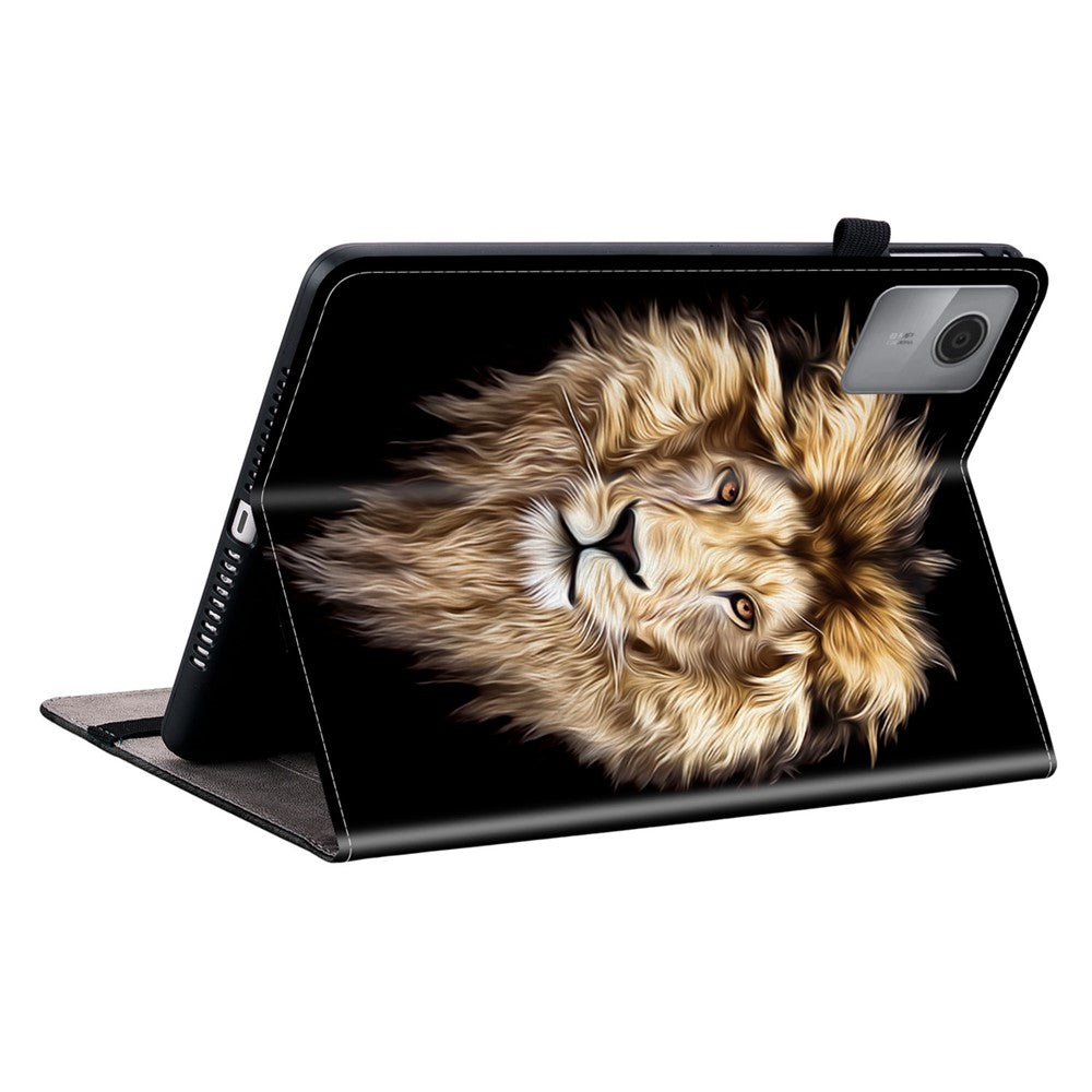 For Lenovo Idea Tab (TB336ZU / TB336FU)  /  Xiaoxin Pad 11 2025 Leather Case Pattern Printed Stand Tablet Cover with Card Slots - Lion Head