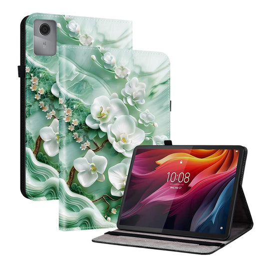 For Lenovo Idea Tab (TB336ZU / TB336FU)  /  Xiaoxin Pad 11 2025 Leather Case Pattern Printed Stand Tablet Cover with Card Slots - Jade Flower