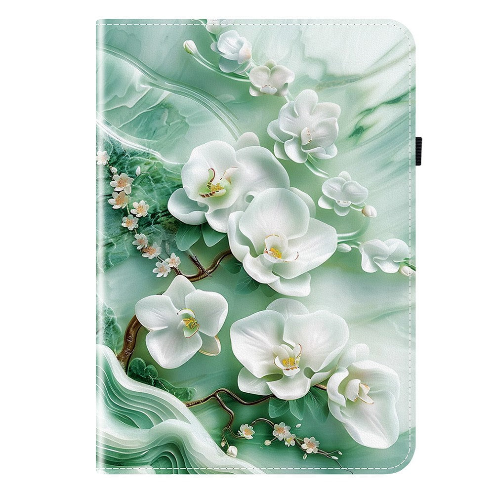 For Lenovo Idea Tab (TB336ZU / TB336FU)  /  Xiaoxin Pad 11 2025 Leather Case Pattern Printed Stand Tablet Cover with Card Slots - Jade Flower