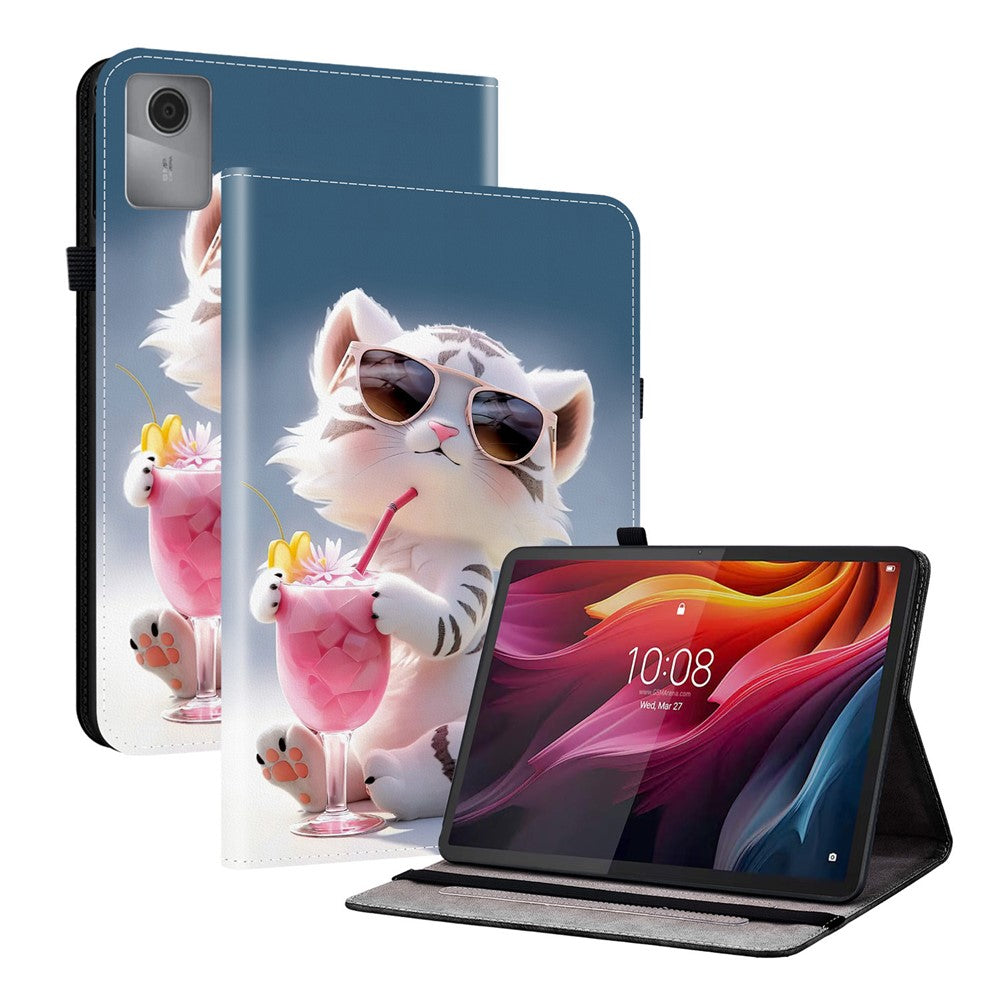 For Lenovo Idea Tab (TB336ZU / TB336FU)  /  Xiaoxin Pad 11 2025 Leather Case Pattern Printed Stand Tablet Cover with Card Slots - Cartoon Tiger