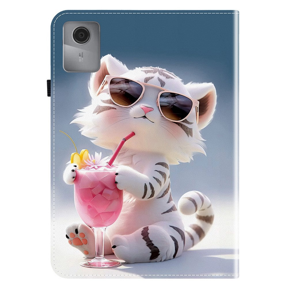 For Lenovo Idea Tab (TB336ZU / TB336FU)  /  Xiaoxin Pad 11 2025 Leather Case Pattern Printed Stand Tablet Cover with Card Slots - Cartoon Tiger