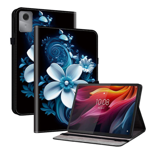 For Lenovo Idea Tab (TB336ZU / TB336FU)  /  Xiaoxin Pad 11 2025 Leather Case Pattern Printed Stand Tablet Cover with Card Slots - Black Orchid