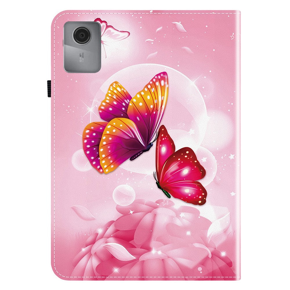 For Lenovo Idea Tab (TB336ZU / TB336FU)  /  Xiaoxin Pad 11 2025 Leather Case Pattern Printed Stand Tablet Cover with Card Slots - Pink Butterfly