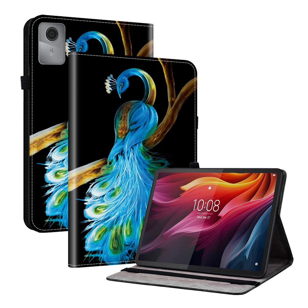 For Lenovo Idea Tab (TB336ZU / TB336FU)  /  Xiaoxin Pad 11 2025 Leather Case Pattern Printed Stand Tablet Cover with Card Slots - Peacock