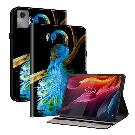 For Lenovo Idea Tab (TB336ZU / TB336FU)  /  Xiaoxin Pad 11 2025 Leather Case Pattern Printed Stand Tablet Cover with Card Slots - Peacock