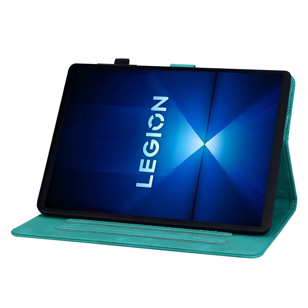 For Lenovo Legion Y700 Gen 4 Case Lily Flower Imprint Card Slots Leather Tablet Cover - Green