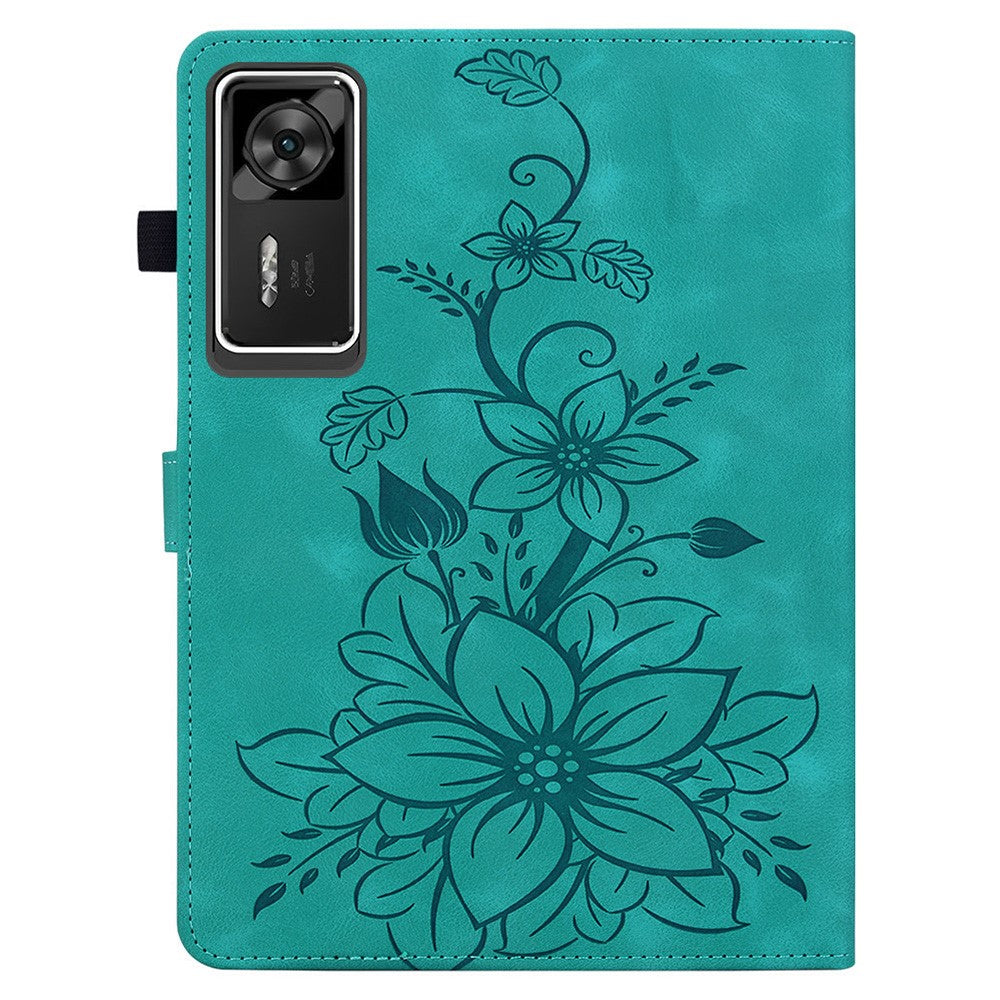 For Lenovo Legion Y700 Gen 4 Case Lily Flower Imprint Card Slots Leather Tablet Cover - Green