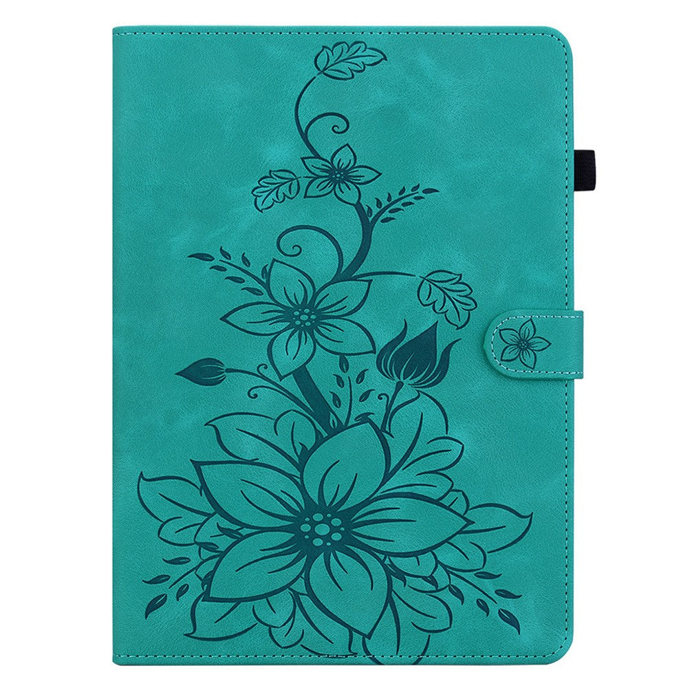 For Lenovo Legion Y700 Gen 4 Case Lily Flower Imprint Card Slots Leather Tablet Cover - Green