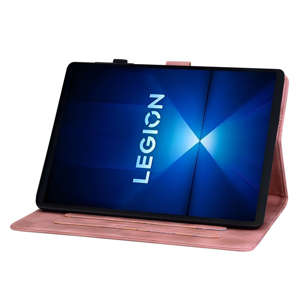 For Lenovo Legion Y700 Gen 4 Case Lily Flower Imprint Card Slots Leather Tablet Cover - Pink