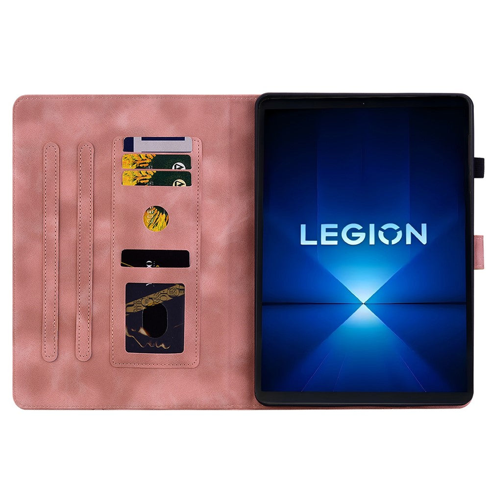 For Lenovo Legion Y700 Gen 4 Case Lily Flower Imprint Card Slots Leather Tablet Cover - Pink