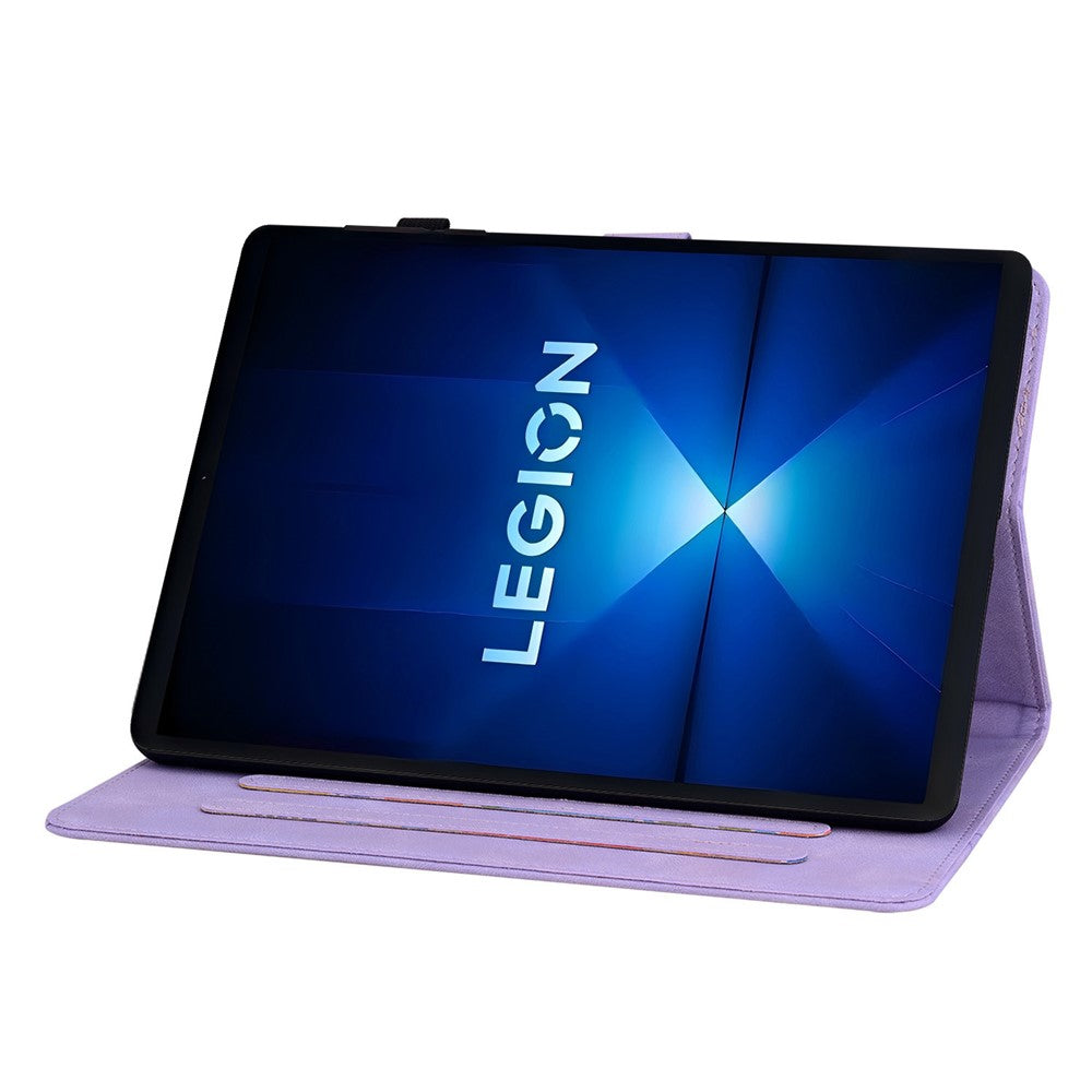For Lenovo Legion Y700 Gen 4 Case Lily Flower Imprint Card Slots Leather Tablet Cover - Purple
