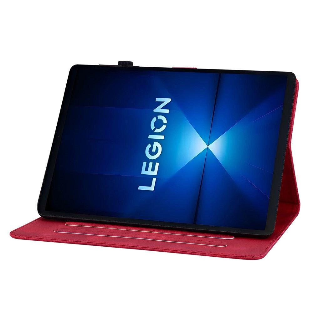For Lenovo Legion Y700 Gen 4 Case Lily Flower Imprint Card Slots Leather Tablet Cover - Red