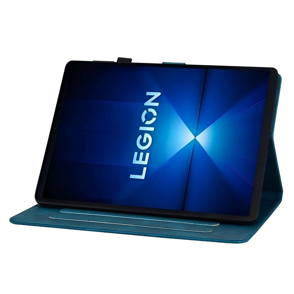 For Lenovo Legion Y700 Gen 4 Case Lily Flower Imprint Card Slots Leather Tablet Cover - Blue