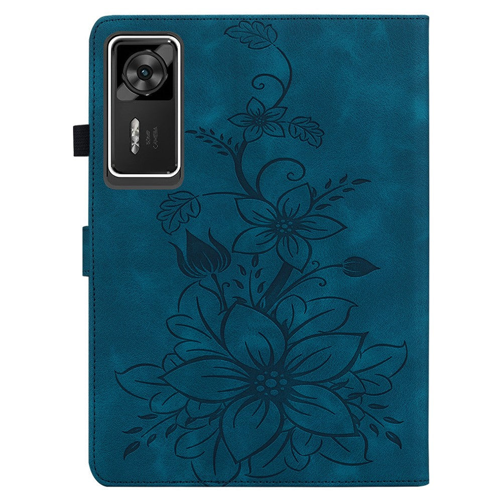 For Lenovo Legion Y700 Gen 4 Case Lily Flower Imprint Card Slots Leather Tablet Cover - Blue
