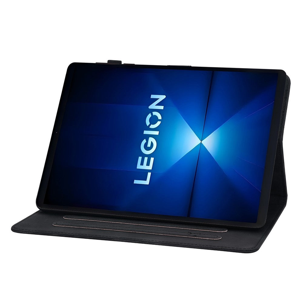 For Lenovo Legion Y700 Gen 4 Case Lily Flower Imprint Card Slots Leather Tablet Cover - Black
