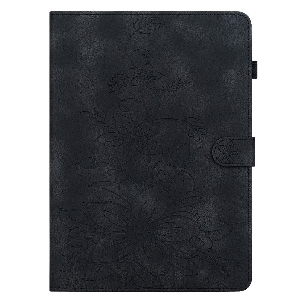 For Lenovo Legion Y700 Gen 4 Case Lily Flower Imprint Card Slots Leather Tablet Cover - Black