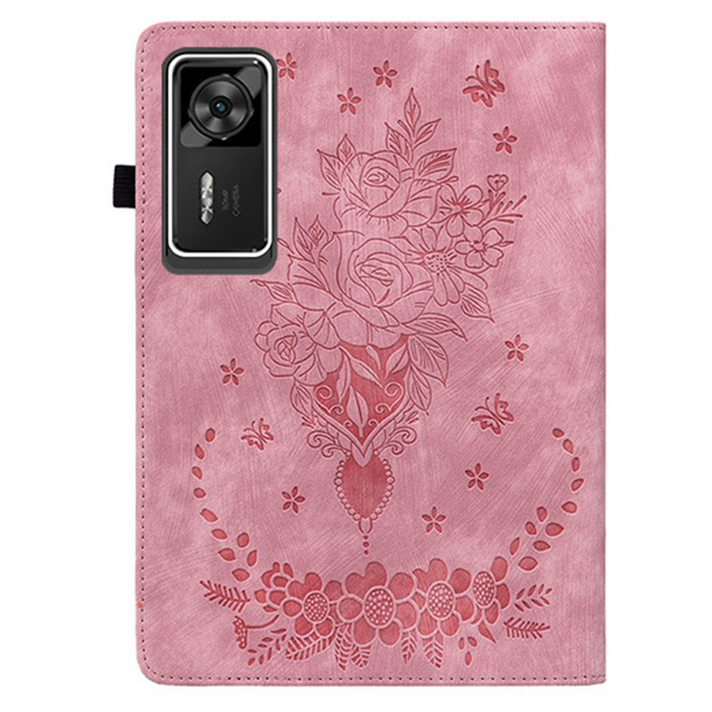 For Lenovo Legion Y700 Gen 4 Case Card Holder Anti-Scratch Leather Cover Rose Flower Imprint - Pink