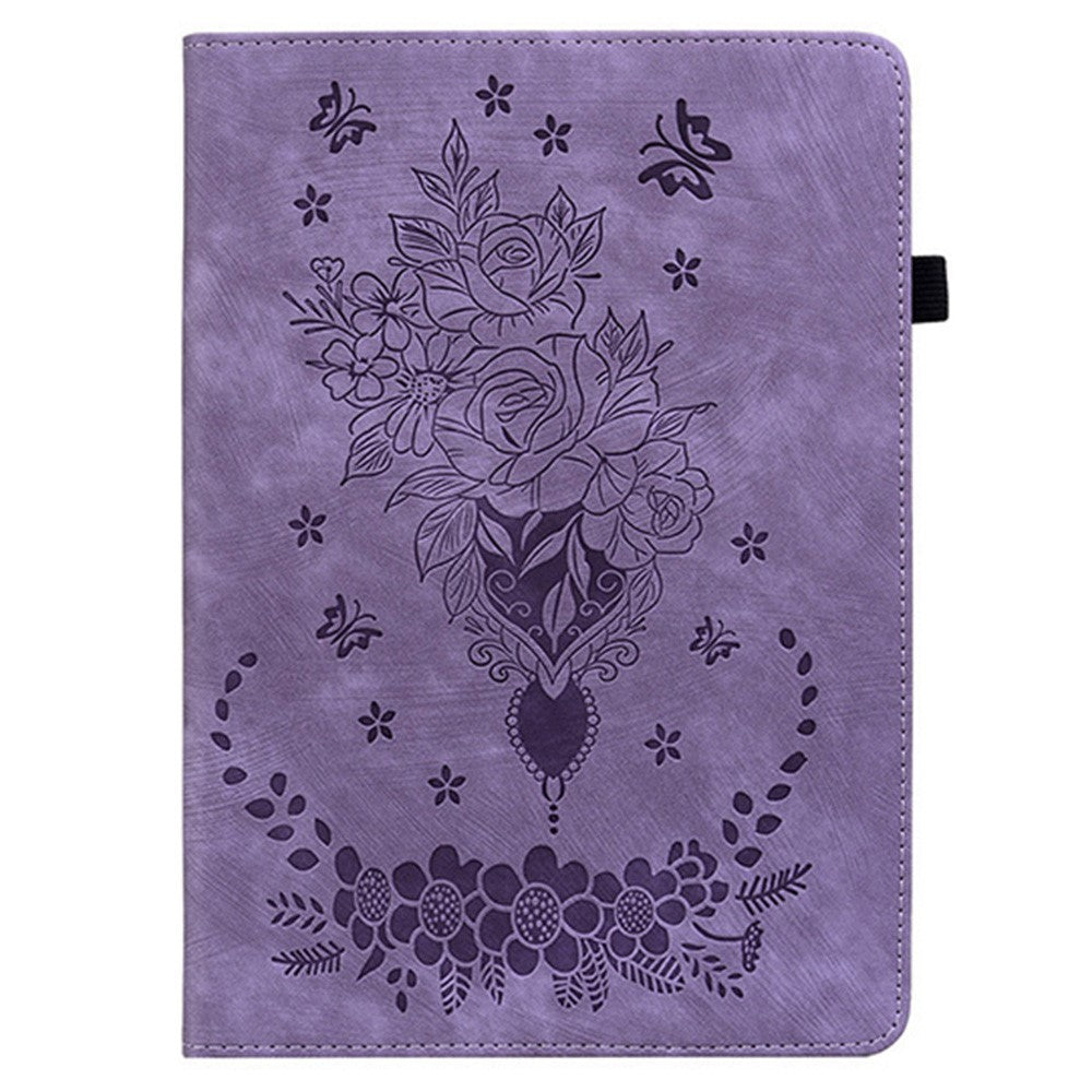 For Lenovo Legion Y700 Gen 4 Case Card Holder Anti-Scratch Leather Cover Rose Flower Imprint - Purple