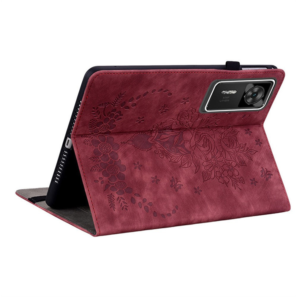 For Lenovo Legion Y700 Gen 4 Case Card Holder Anti-Scratch Leather Cover Rose Flower Imprint - Red