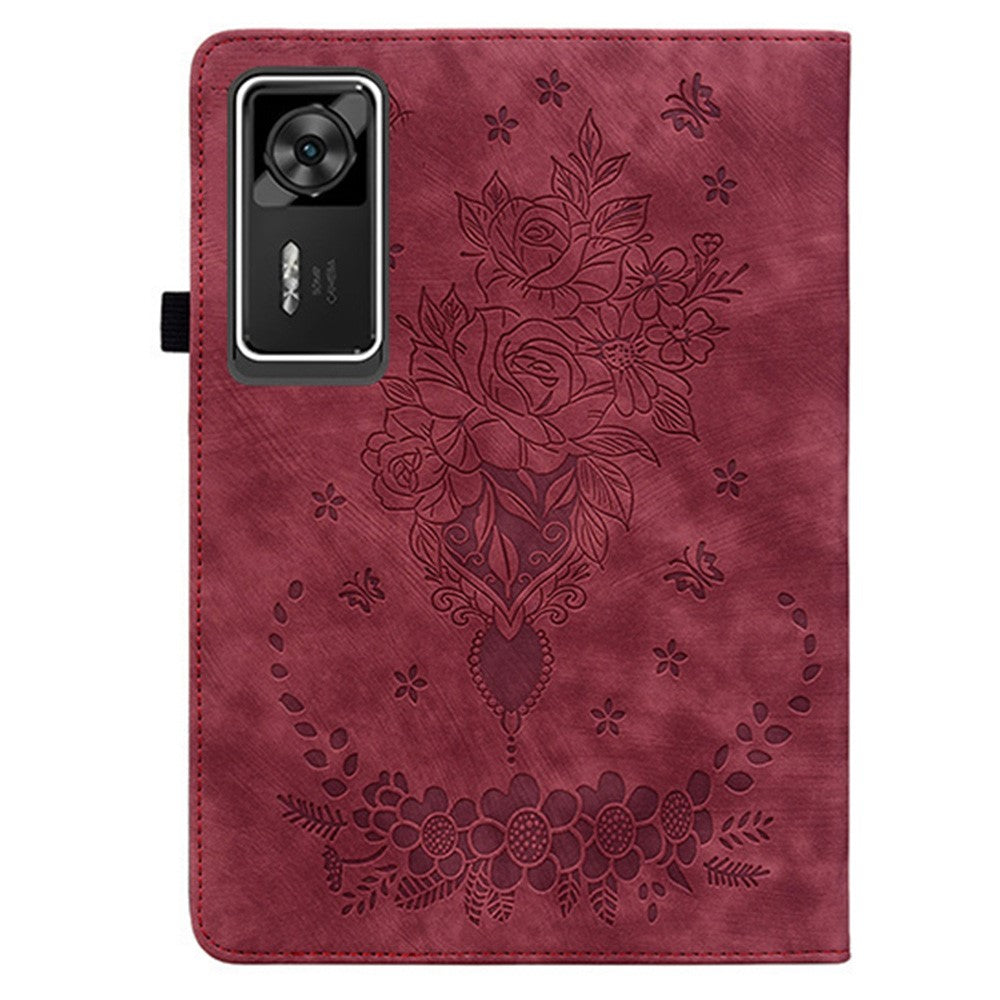 For Lenovo Legion Y700 Gen 4 Case Card Holder Anti-Scratch Leather Cover Rose Flower Imprint - Red